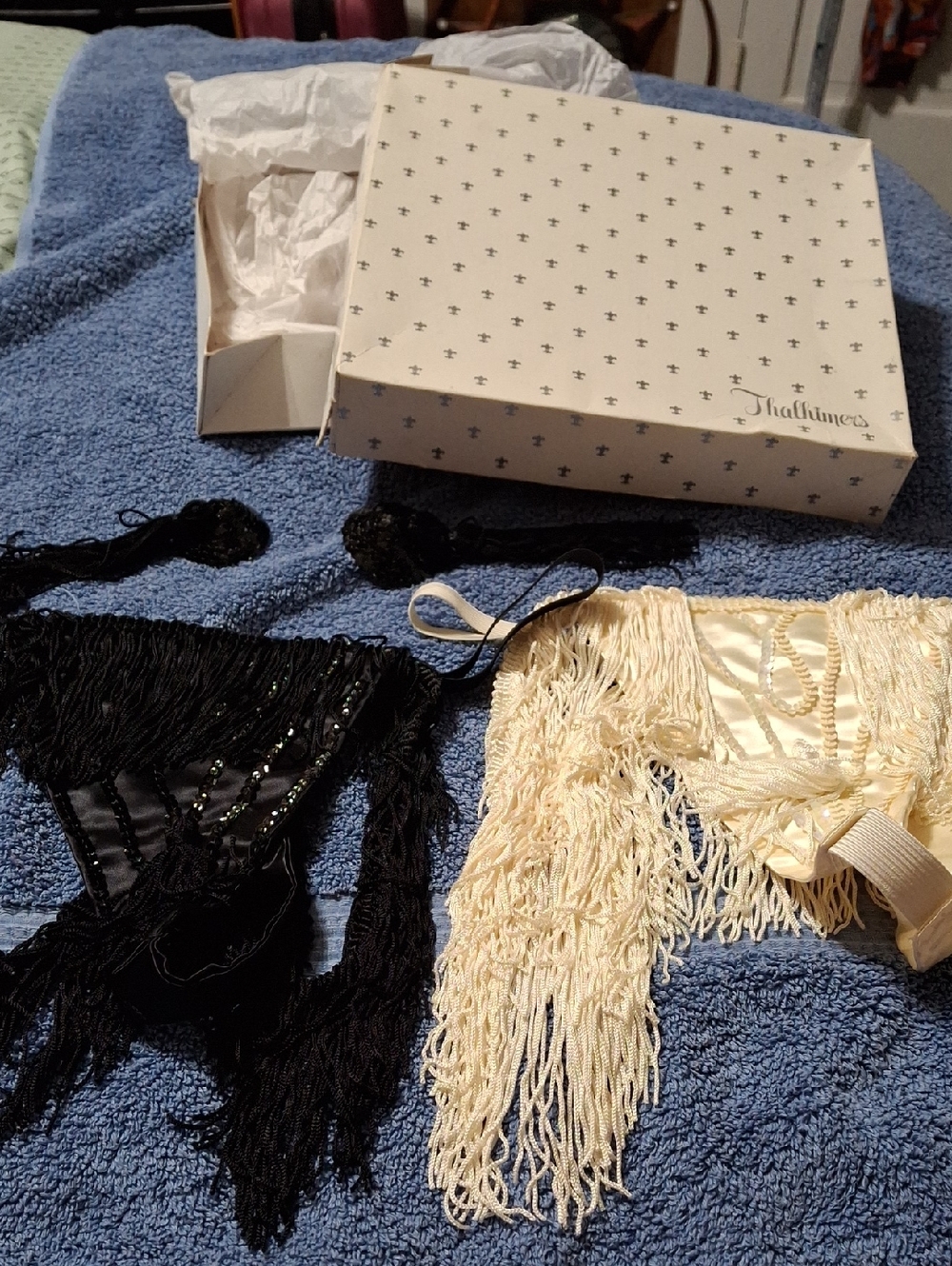 Fringe Shake Your Booty Set in Black & Cream, 2 Bottoms And One Set Of Pasties —